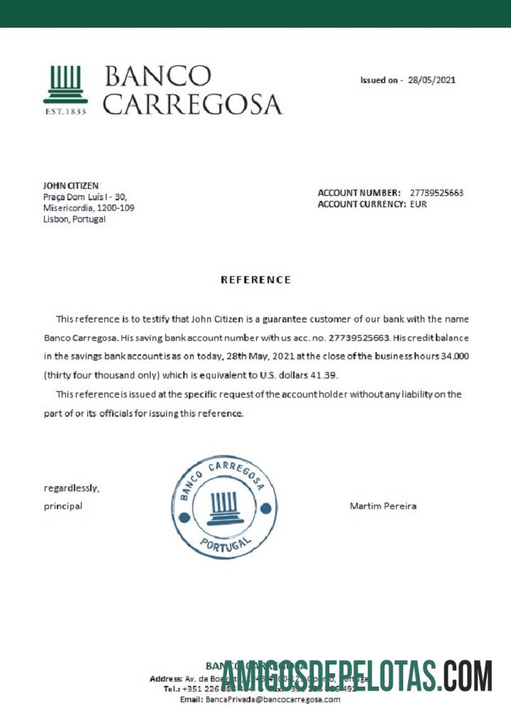 Portugal Banco Carregosa Reference amostra